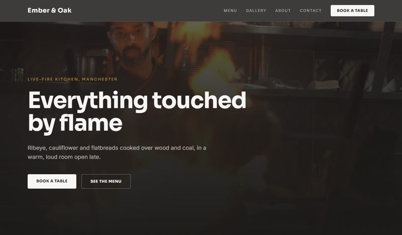Ember & Oak — restaurant and bar website