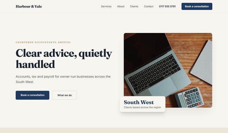 Harbour & Vale — accountants website