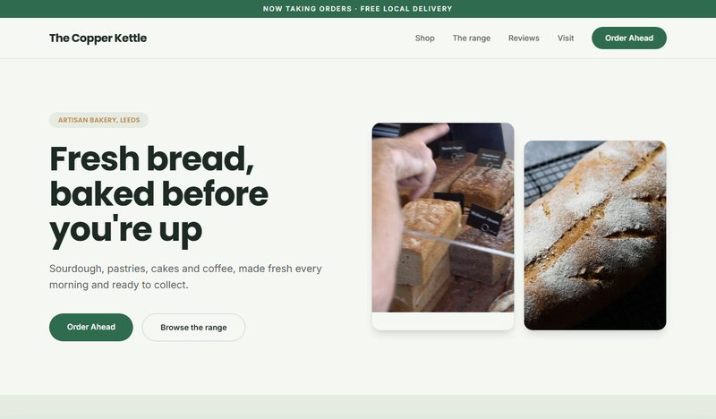 The Copper Kettle — bakery and cafe website
